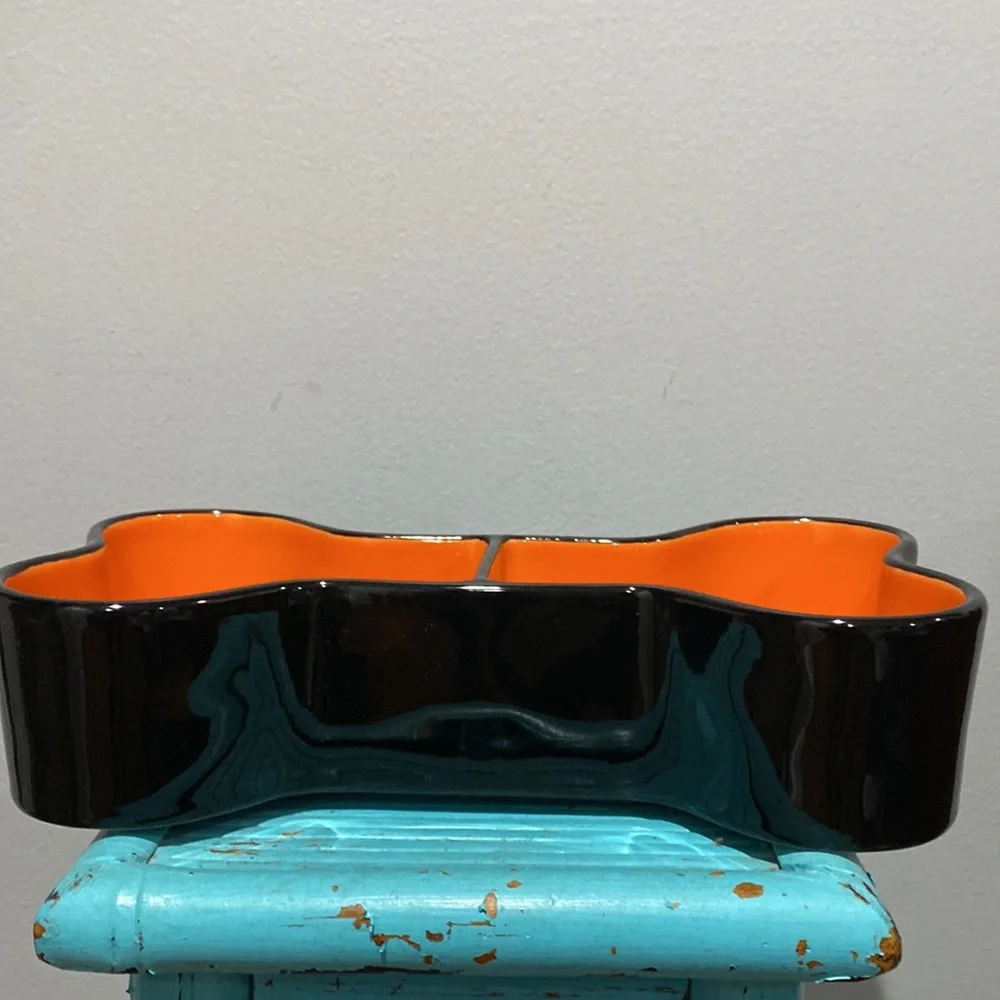 NEW Rae Dunn Artisan Collection By Magenta Bone Appetit Dog Bowl Orange Black
